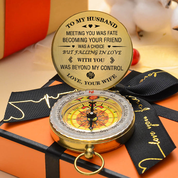 To Husband, Engraved Compass with Leather Case