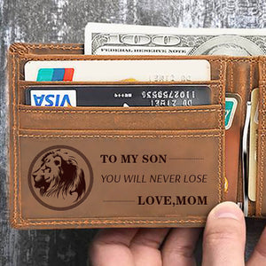 Mom to Son, Bifold Wallet, Engraved Men Wallet