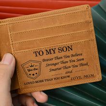 Load image into Gallery viewer, Mom to Son, Engraved Leather Wallet
